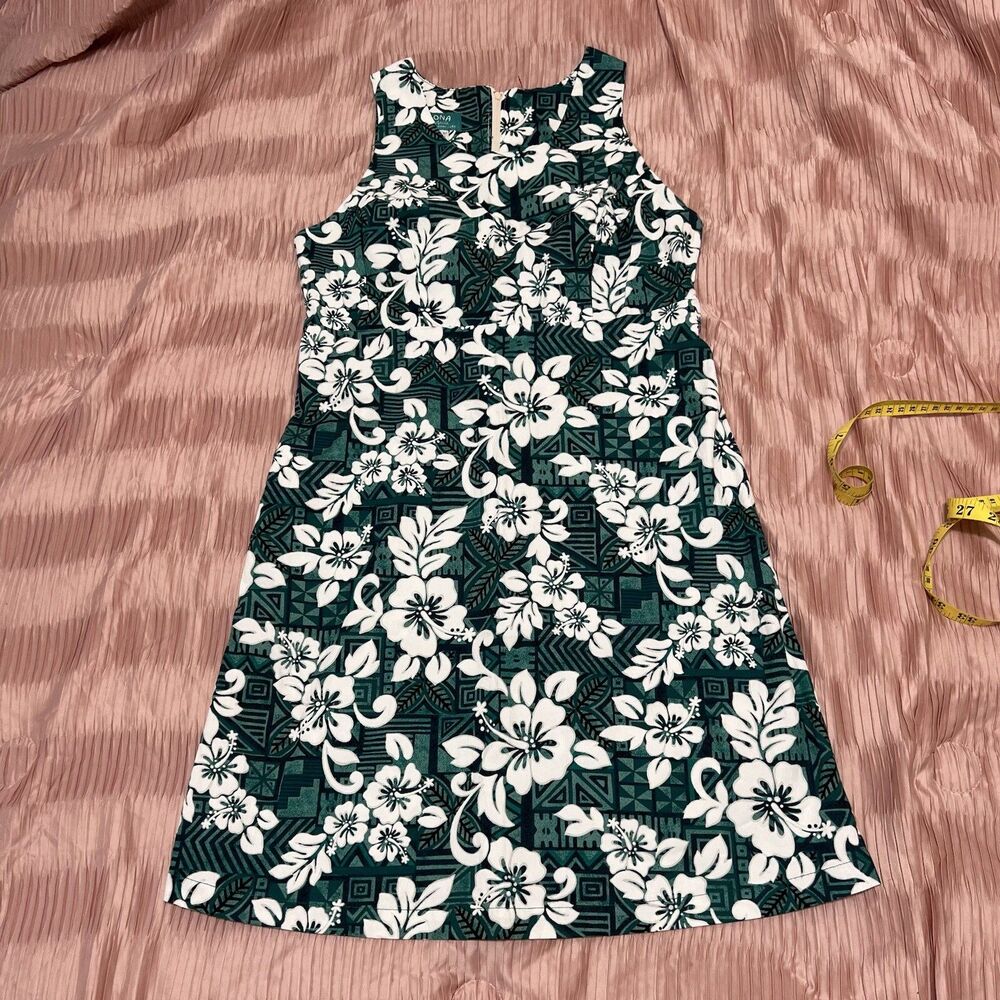 Kona Malia Hawaiian Dress Womens Small Teal And White Floral Tank Dress